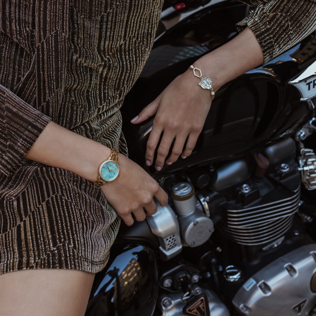 Just Cavalli Women's Gold Stainless Steel Watch, Turquoise Dial | Jc1l259m0065