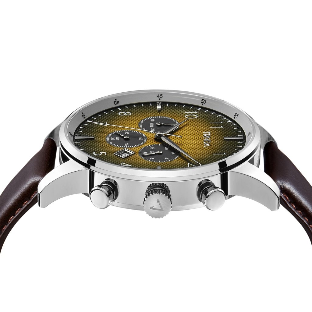 Trnda Men's Stainless Steel Watch, Brown Leather Band | Trn-Ss43b