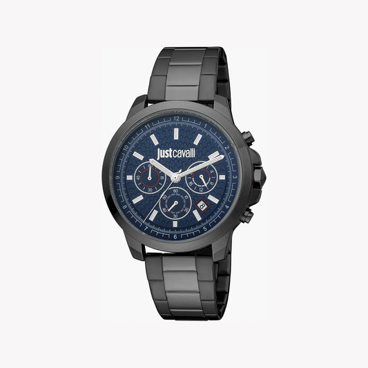 Just Cavalli Men's Black Stainless Steel Watch, Blue Dial | Jc1g178m0075
