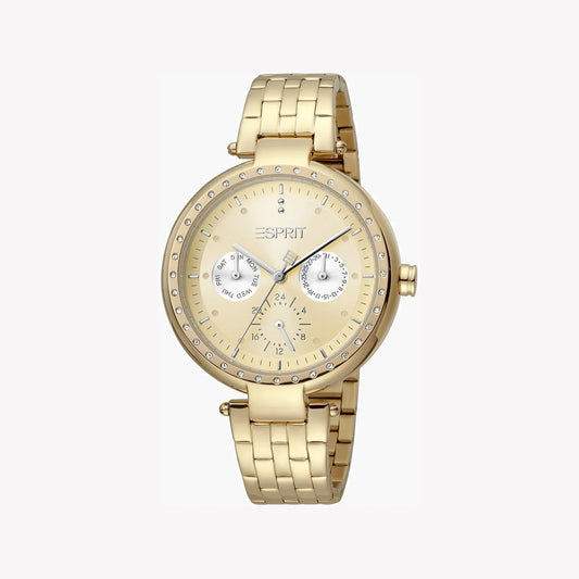 Esprit Women's Gold Stainless Steel Watch, Champagne Dial | Es1l202m0085