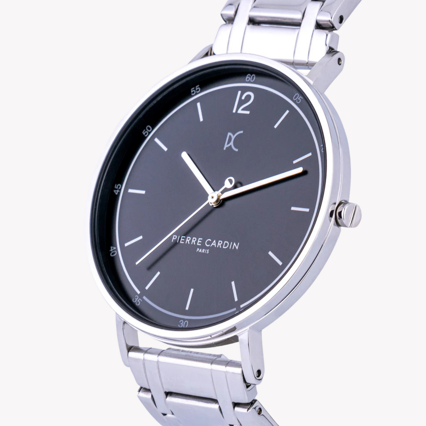 Pierre Cardin Men's Silver Stainless Steel Watch, Black Dial | Cbn.3013