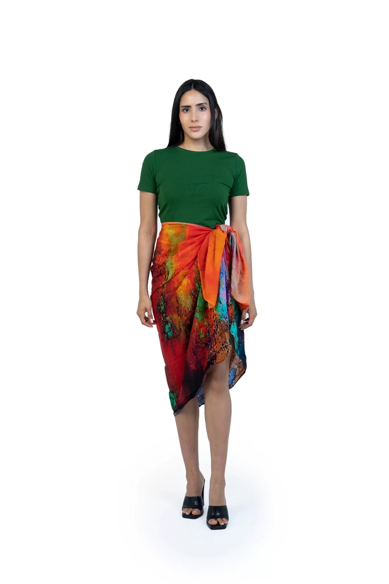 Roar Abstract Print Sarong - Red & Multicolor Beach Cover Up
