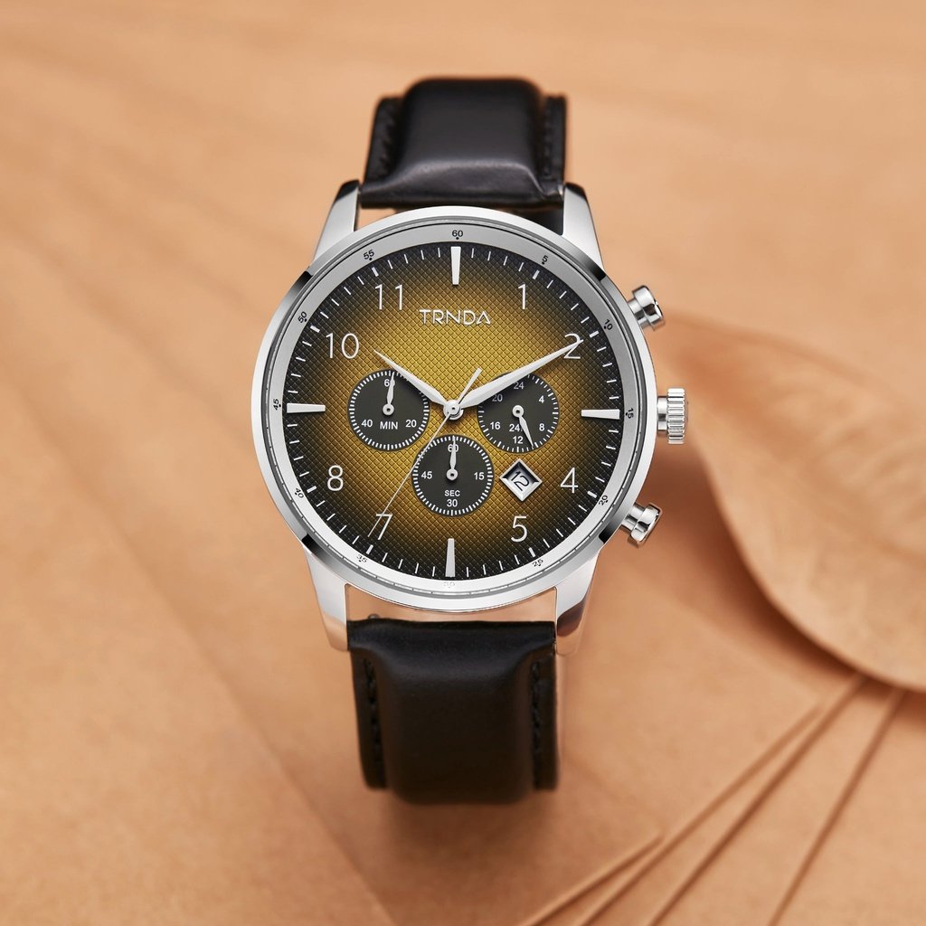 Trnda Men's Stainless Steel Watch, Brown Leather Band | Trn-Ss43b
