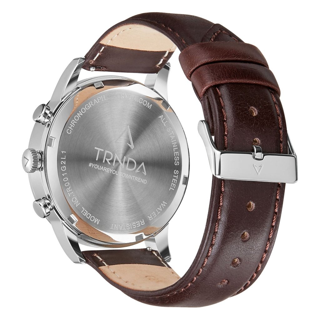 Trnda Men's Stainless Steel Watch, Brown Leather Band | Trn-Ss43b