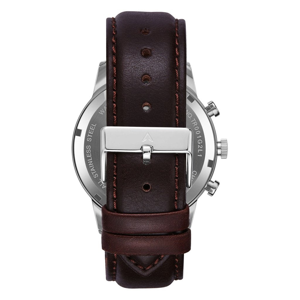 Trnda Men's Stainless Steel Watch, Brown Leather Band | Trn-Ss43b
