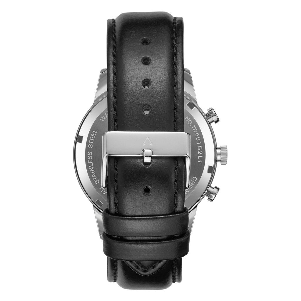 Trnda Men's Stainless Steel Watch, Black Leather Band | Trn-43db