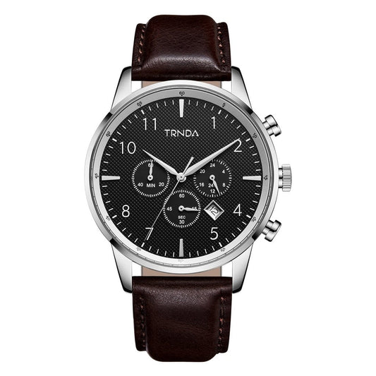 Trnda Men's Stainless Steel Watch, Brown Leather Band | Tm12345